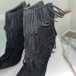 Aldo Black Suede Fringe Ankle Boots